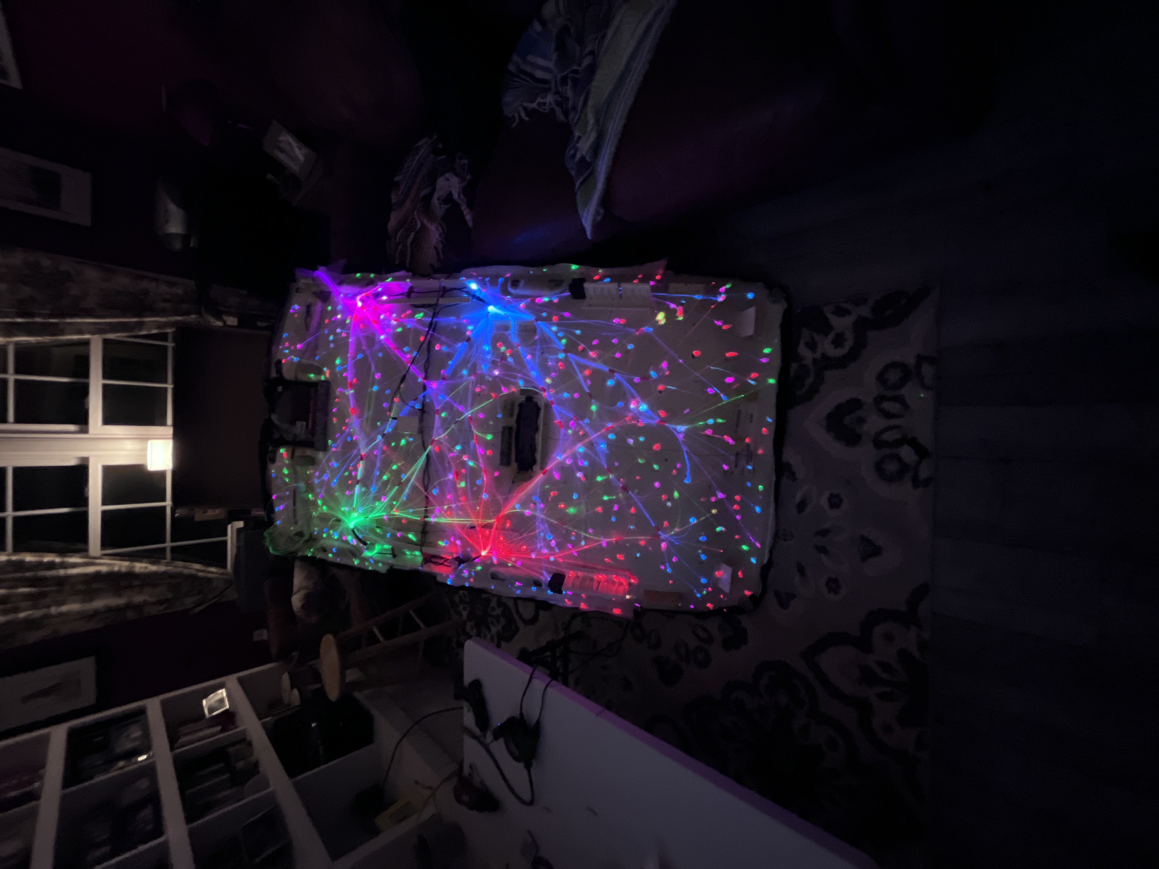 Drill layout in progress with fibers poked through and being glued